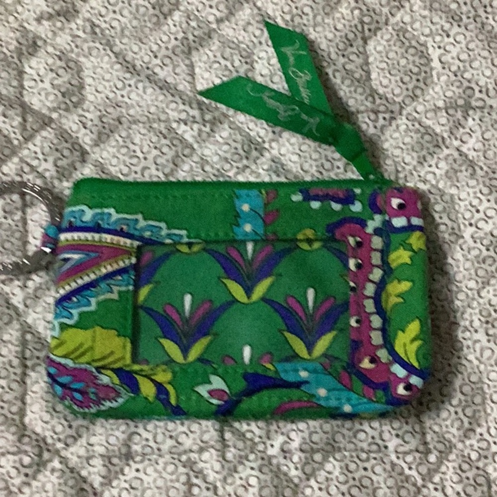 Vera Bradley Green Emerald Paisley Key Wristlet with Multicolor Accents